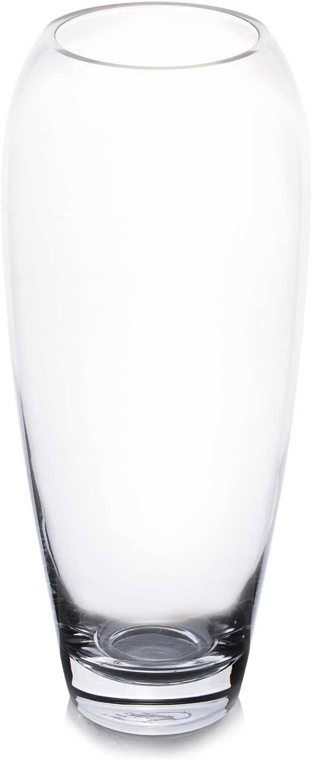 Enova Floral Oval Glass Vase for Flowers, 4.5" W 11.5" H Clear Large Domed Bullet Cylinder Floral Vase for Home Decor, Wedding Centerpiece Event (1 Piece)