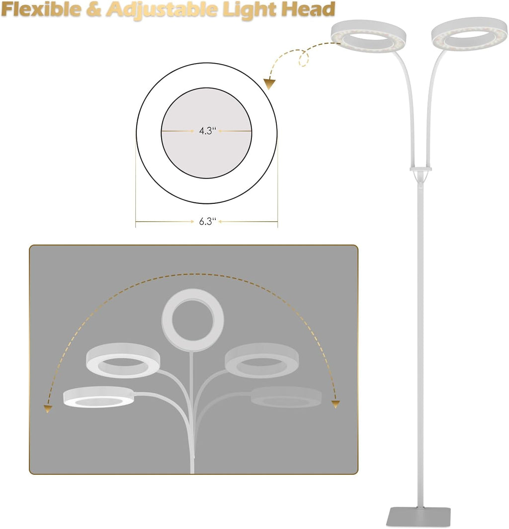 GLOWRIUM Grow Lights for Indoor Plants, Full Spectrum LED Grow Light Floor Lamp with Stand Adjustable Height and Angle, Black Plant Light with 3/9/12H Grow Light Timer (White, 36W)