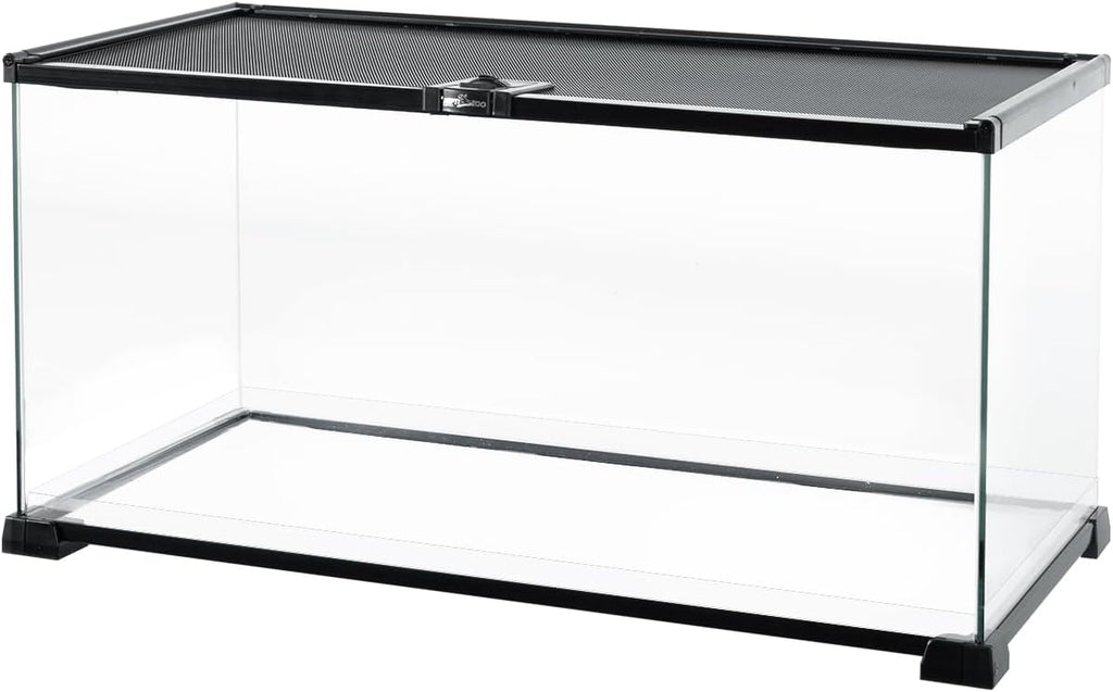 REPTI ZOO Full Glass 15 Gallon Reptile Tank, Medium Reptile Terrarium 24" X 12" X 12" for Gecko Hermit Crab Hognose Snake etc, Top Screen Ventilation & Feeding