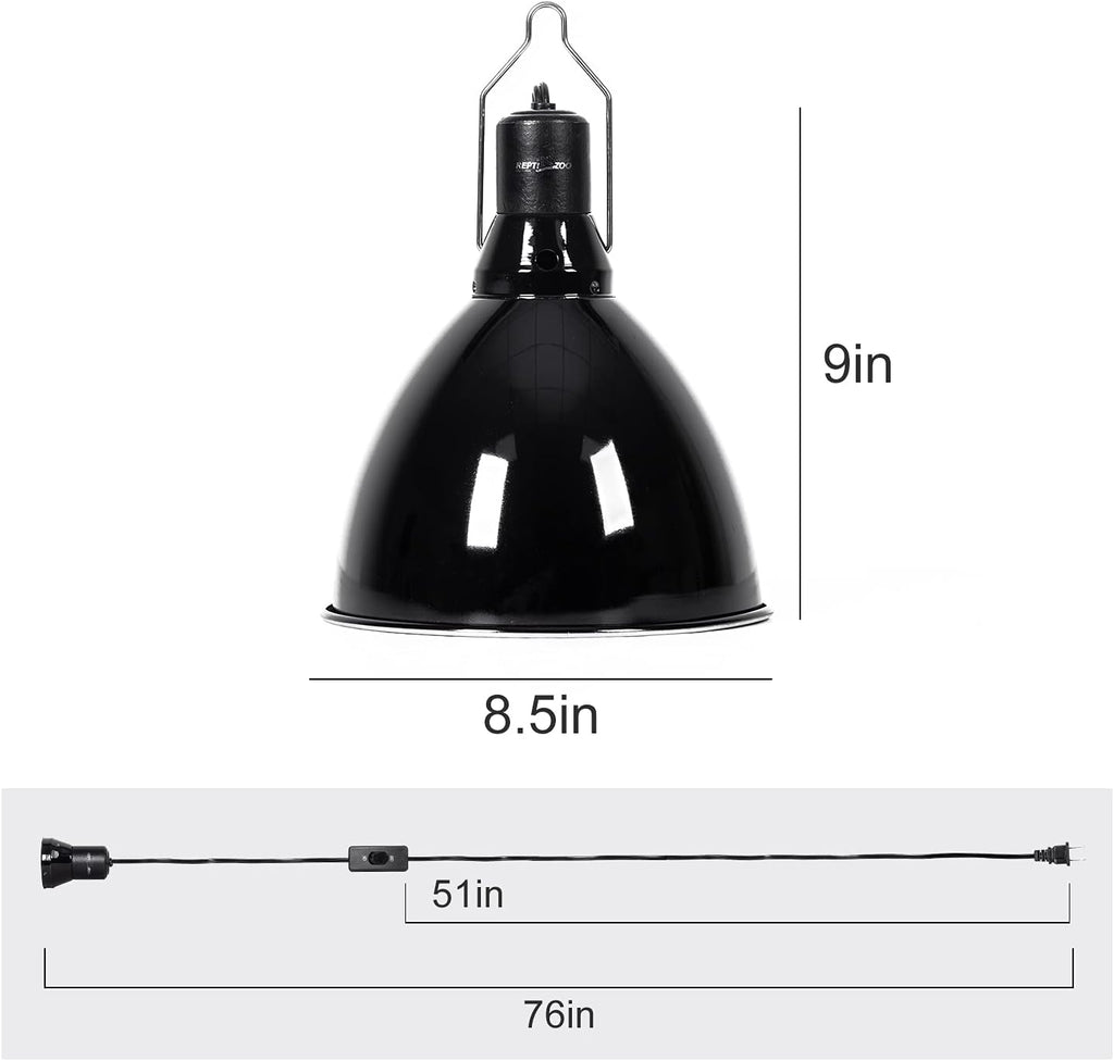 REPTI ZOO 8.5 inch Reptile Light Fixture 200W 2 in 1 E26 Base with Removable Ceramic Socket with On Off Toggle Switch in Black,Aquarium Dome Reptile UVB Light Socket Fixture (Without Bulbs)