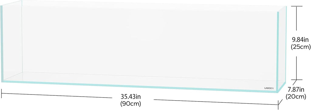 LANDEN 90L 10.8 Gal Rimless Low Iron Aquarium Long Fish Tank, Bookshelf Aquarium, W35.4×D7.87×H9.84 in(90x20x25cm) 6mm Thickness with Black Nano Foam Leveling mat Included