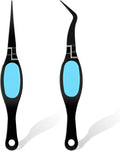 Chumia Reverse Tweezers Craft Crossing Lock Tweezers Reverse Grip Precision Curved Bent Straight Fine Tip for Craft Jewelry Beading Electronic Laboratory Work(Black and Blue)