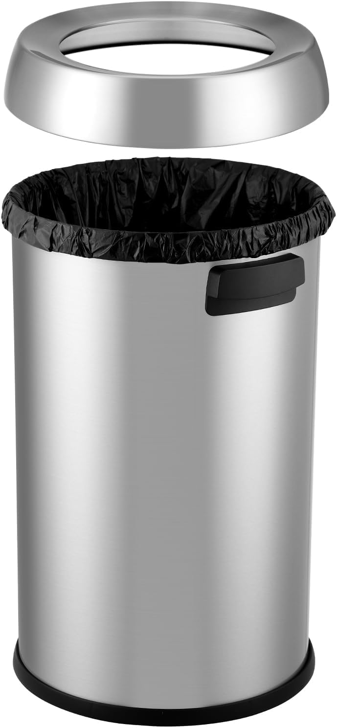 Towallmark 65L/17Gal Heavy Duty Open Top Commercial/Kitchen Trash Can, Fingerprint-Resistant Waste Bin for Office Bedroom Restaurant, Brushed Stainless Steel