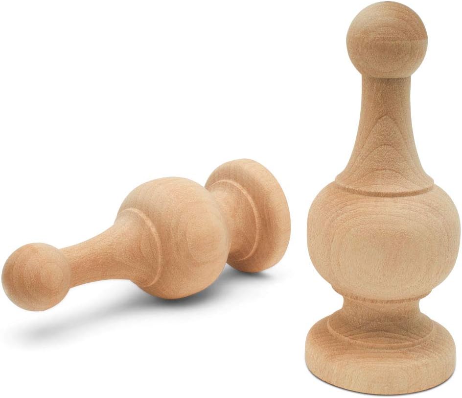 Unfinished Wood Finials Decorative, 4-1/4 inch, for Bed Post Finial, Curtain Rod Finials, Flagpole Topper, and Crafts, Pack of 2 Large Craft Finials, by Woodpeckers