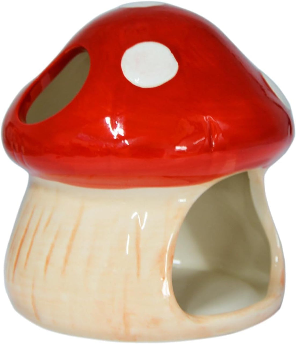 Mushroom Fish Tank Decor, Ceramics Aquarium Shrimp Cave, Betta Hideout Decoration, Cottage Ornament Goldfishes Pleco Cave for Fish Tank Landscape Hideaway Spawning Decor - Red