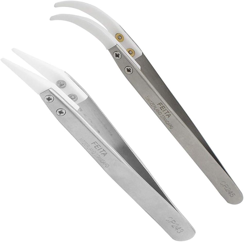 Ceramic Tweezer Set - FEITA Ceramic Precision Tweezers for Electronic Repair, DIY Hobbies - NO MORE BROKEN TIPS! (2-Pcs)