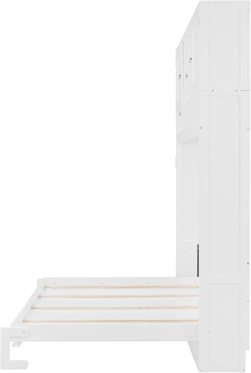Merax Queen Size Murphy Bed Wall Bed with Top Cabinets and Shelves, Space-Saving Design Foldable Platform Bed Frame, Multifunctional Bed for Bedroom, Guest Room, Home Office, White (Chevron Stripes)