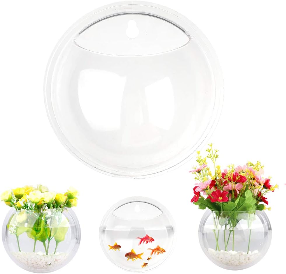 Wall Hanging Plant Terrarium, Clear Acrylic Globe Flower Vase for Air Plants Succulents, Acrylic Round Wall Mounted Hanging Fish Bowl Aquarium Tank, Decorative Plant Pot Hanging(Transparent)