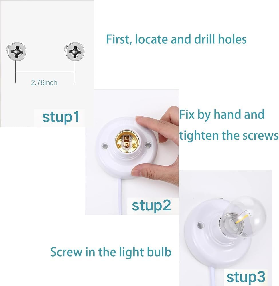 25ft Light Bulb Socket with Cord,Light Socket,E26/ E27 Lamp Base Desktop Cord On/Off Switch Hanging,Light Bulb Socket,Light Socket with Cord