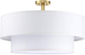 5 Light Off White Double Drum Fabric Shade Semi Flush Mount Ceiling Light,Close to Ceiling Light Fixture Gold Finish,24 inch Semi Flush Drum Light for Bedroom,Living Room,Dining Room Hallway