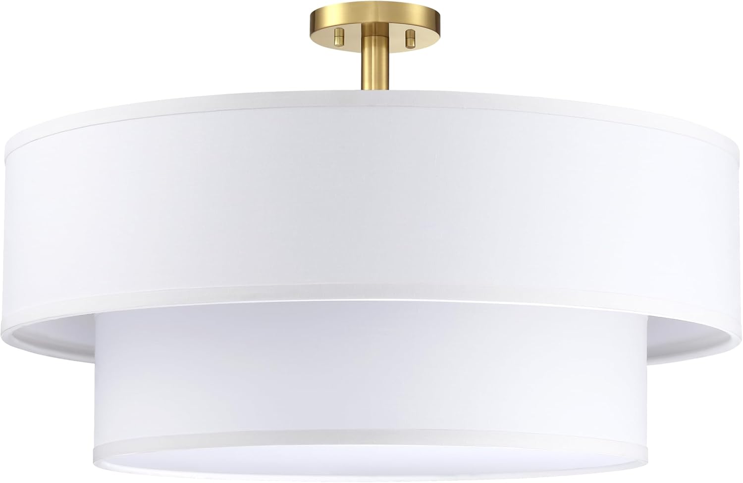 5 Light Off White Double Drum Fabric Shade Semi Flush Mount Ceiling Light,Close to Ceiling Light Fixture Gold Finish,24 inch Semi Flush Drum Light for Bedroom,Living Room,Dining Room Hallway