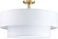 4 Light Off White Double Drum Fabric Shade Semi Flush Mount Ceiling Light,Close to Ceiling Light Fixture Gold Finish,20 inch Semi Flush Drum Light for Bedroom,Living Room,Dining Room Hallway