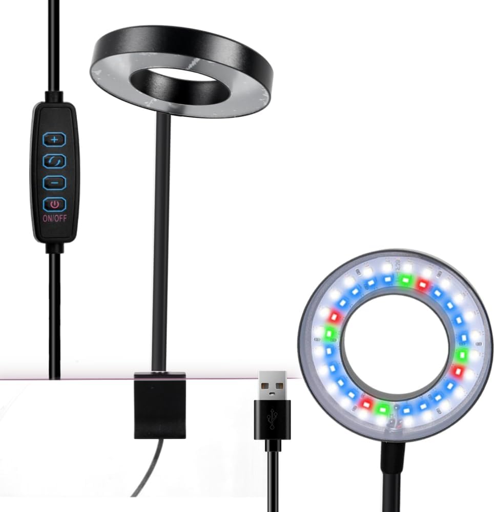 8W LED Clip Aquarium Light, Small Clip On Fish Tank Planted Light Adjustable 360° Dimmer Lighting for Small Fish Tank, Freshwater Tank, Planted Tank