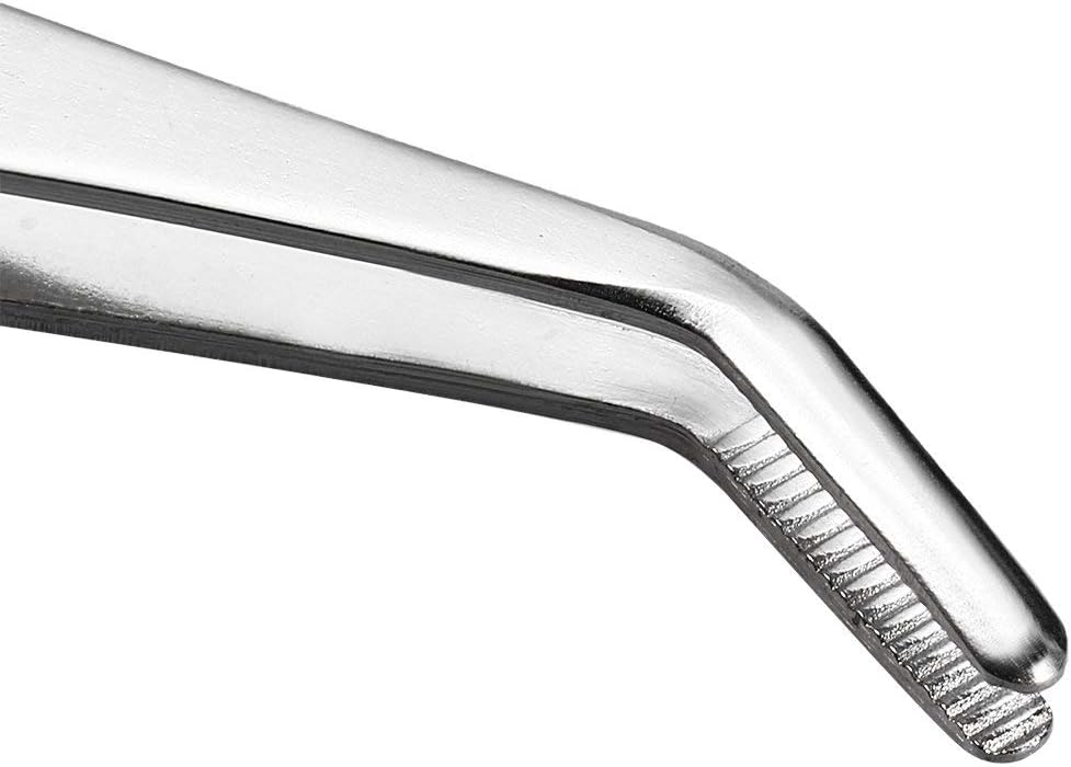 5 Inch Stainless Steel Tweezers with Curved Serrated Tip Multipurpose Forceps for Craft Repairing 2 Pack