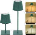 LUTEC 2 Pack Cordless Table Lamp,6000mAh Rechargeable Battery Operated Desk Lamp,Two Adjustable Heights,Waterproof, Touch Control & 3 Color Stepless Dimming for Restaurant/Bedroom/Bars/Outdoor (Green)