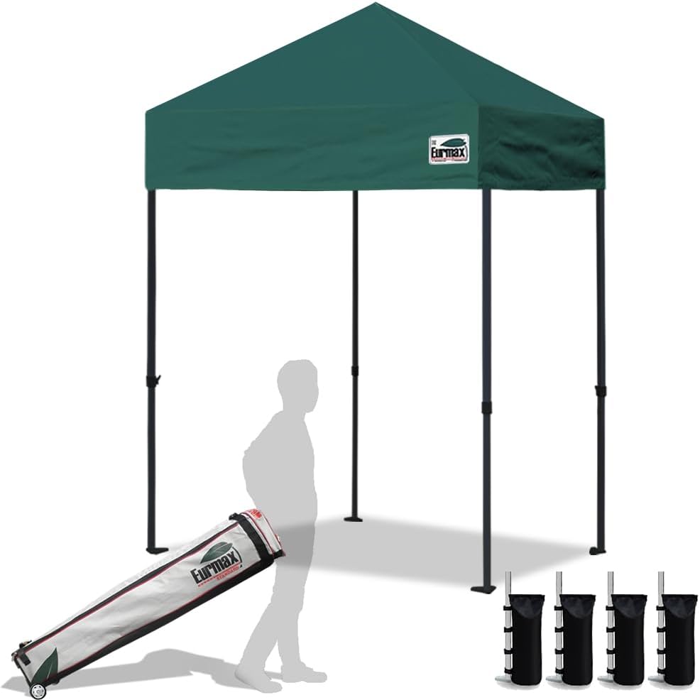 Eurmax USA 5'x5' Pop Up Canopy Tent Commercial Instant Canopies with Heavy Duty Roller Bag,Bonus 4 Sand Weights Bags (Forest Green)