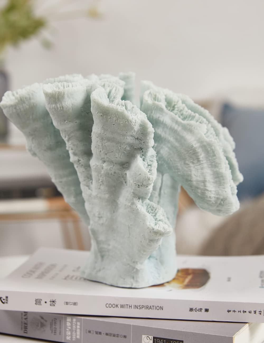HAUCOZE Artificial Coral Decor Ocean Sculpture Arts Modern Gifts Polyresin Blue 7.5 inch