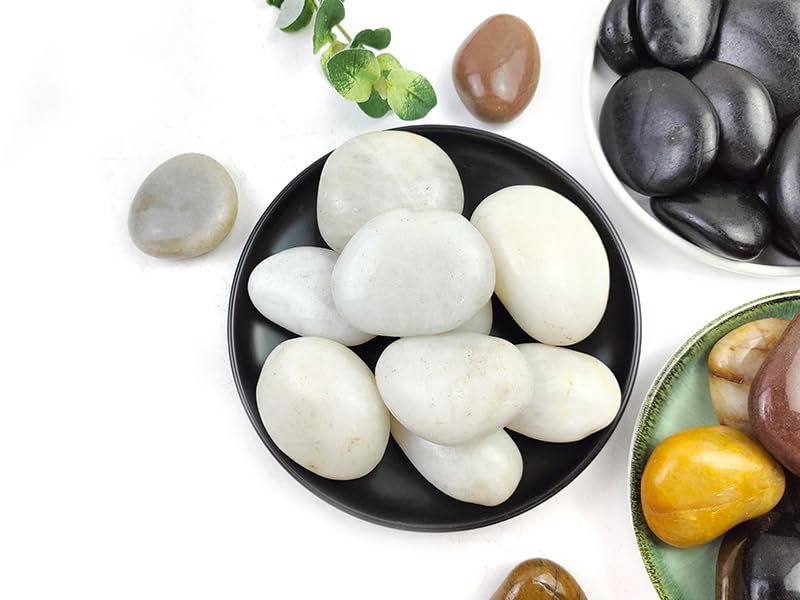 5LB White River Rocks - 2-3 inch High Polished Decorative Pebbles, Stones for Landscaping, Natural River Rocks for Outdoor Décor, Plants,Vase Filler,Fish Tank