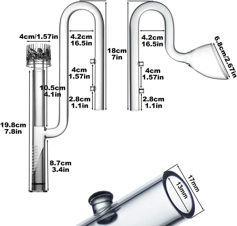 LINLAN 17mm Glass Lily Pipe with Skimmer, Inflow and Outflow, Fits 16/22mm (5/8" i.d.) Filter Hose for Aquarium Planted Tank