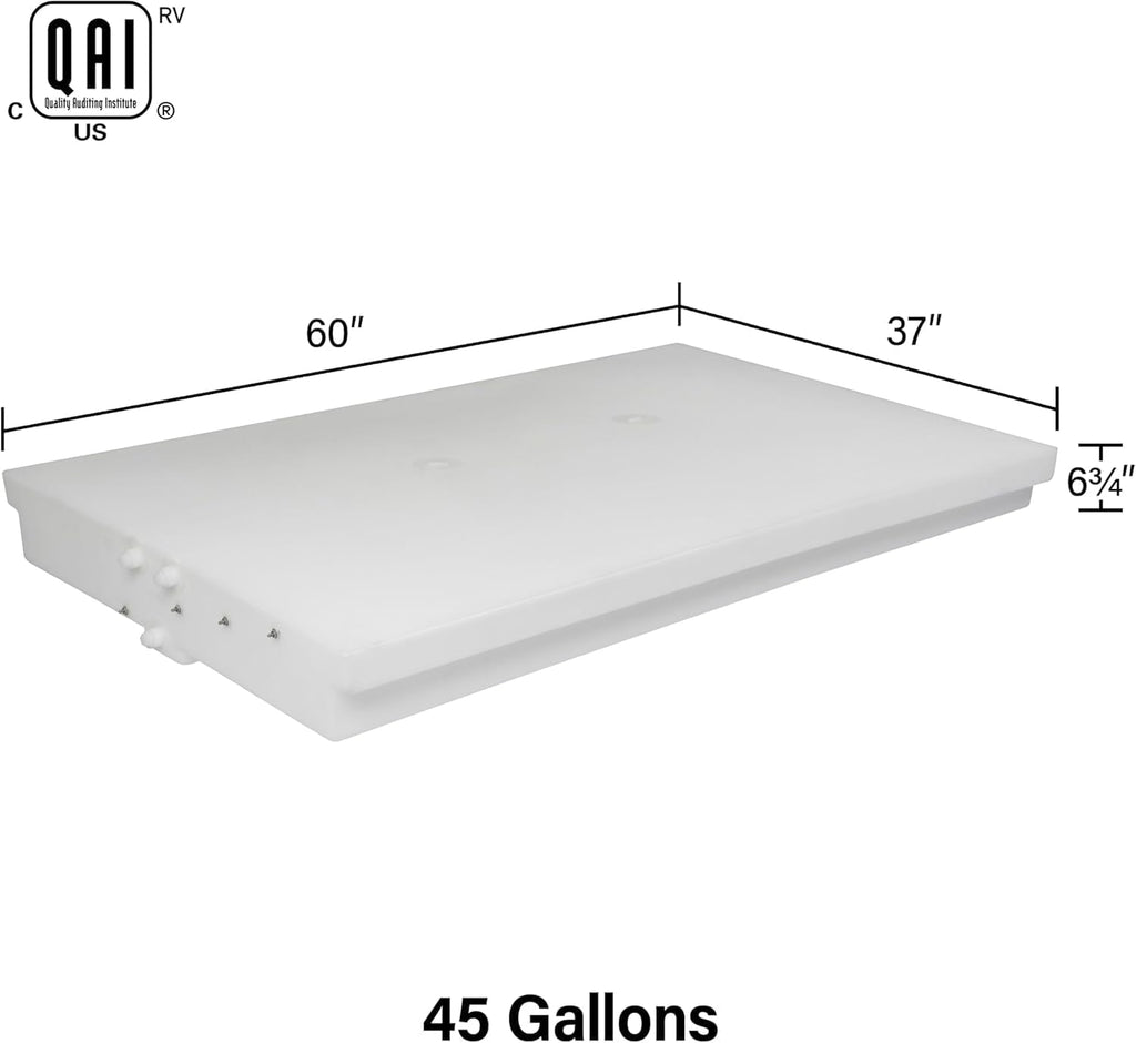 45 Gallon RV Fresh Water Tank, Potable Water Storage Tank for Drinking, Cooking, Cleaning, Showering, for Campers, Trailers, Motorhomes, RVs, Low-Profile Shape, 60" x 37" x 5.75" (WT-1497)