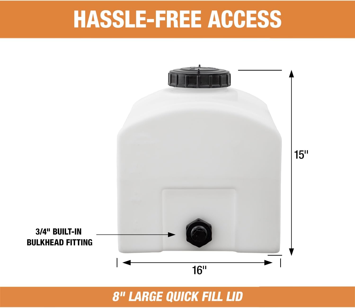 RomoTech 82123889 Polyethylene Domed Reservoir Water Tank, 16 gallon, Made In The USA Poly Tank For Water and Non-Flammable Liquids, Rust and Corrosion Proof