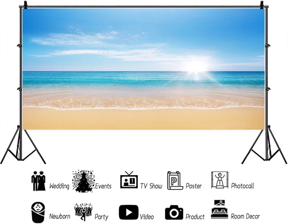 AOFOTO 20x10ft Summer Beach Photography Backdrop Sea Waves Background Blue Sky Clouds Sunlight Hawaiian Luau Adult Lovers Artistic Portrait Wedding Travel Vacation Photo Studio Props Vinyl Wallpaper