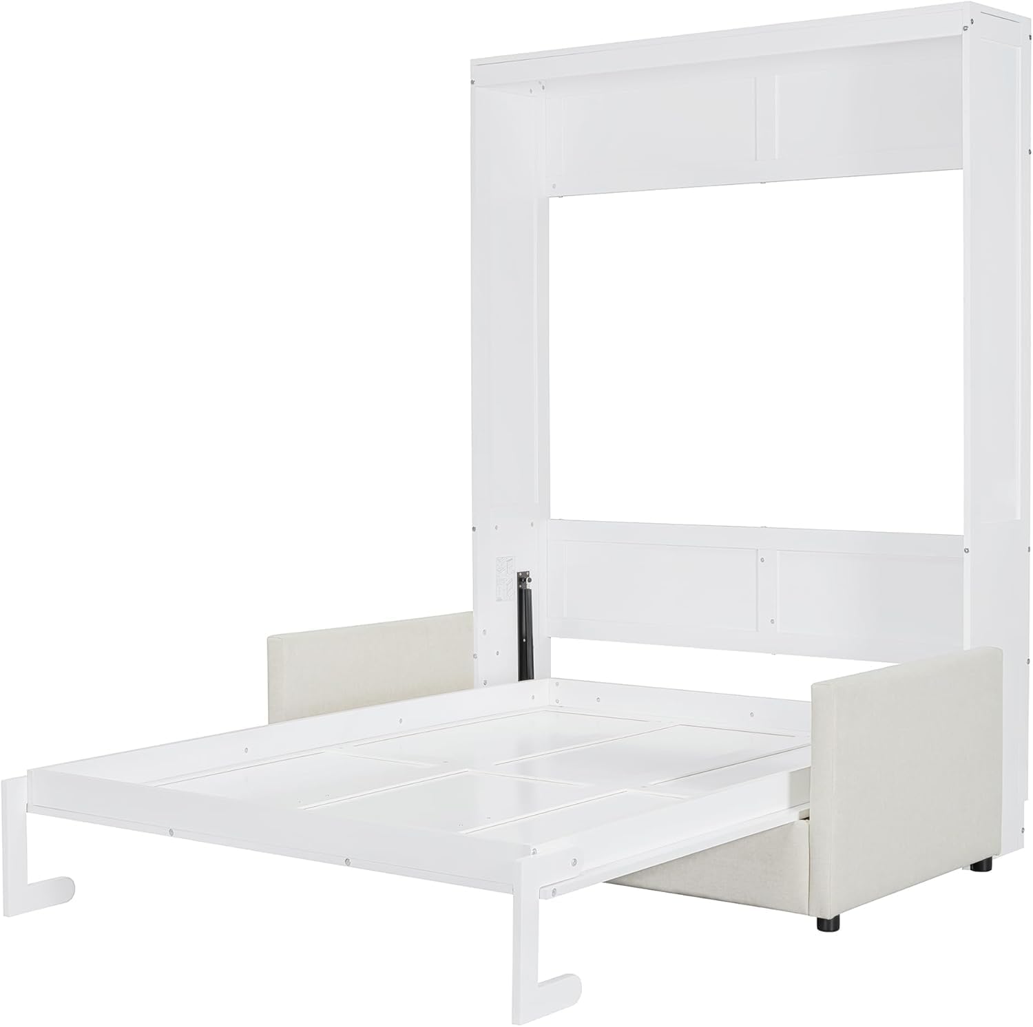 MERITLINE Full Murphy Bed with Couch,Wood Murphy Bed Cabinet with Sofa,Fold up Bed White Murphy Wall Bed Full Size