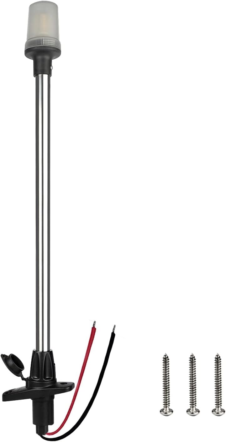 Stern Light Anchor Light LED Marine Boat Navigations Lights Pole USCG 2 NM All Round White Removable 2 Pin 10-24 Volt 24 Inches (Plug In Angled Base)