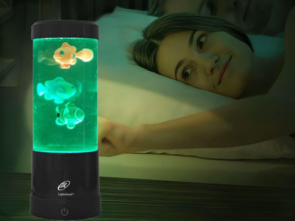 Lightahead Mini LED Round Fish Lamp Color Changing Light Effects, A Sensory Synthetic Fish Aquarium Tank 9 inches Tall Mood Lamp.