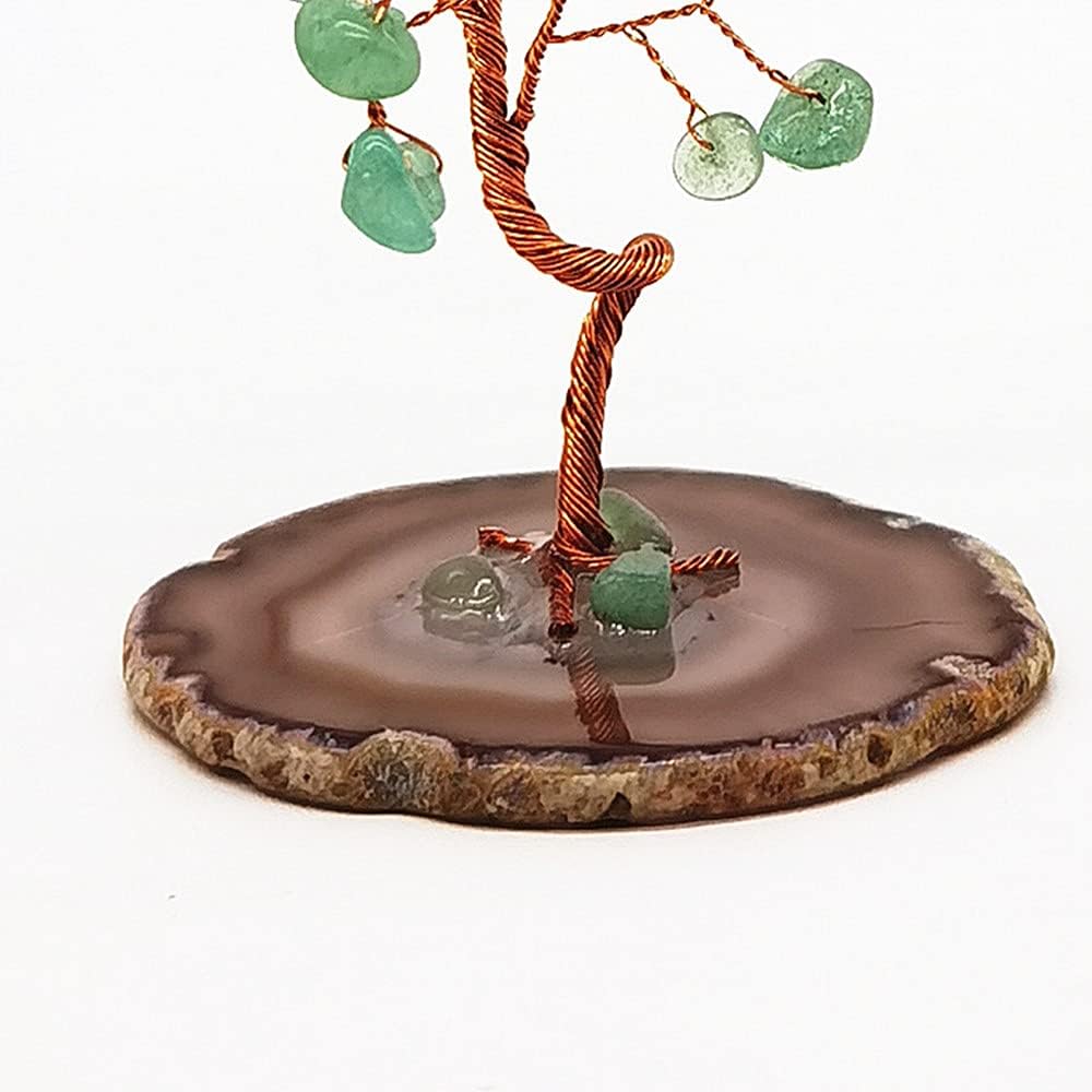Quartz Crystal Feng Shui Money Tree Natural Agate Flakes Geode Base Bonsai Style Decoration for Luck and Wealth 3.6"- 4.6"(Green)