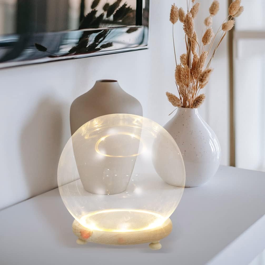 Clear Glass Cloche Globe Display Dome Bell Jar with Wooden Base Terrarium Keepsake Display Globe with Light for Plants Succulents 10X10cm