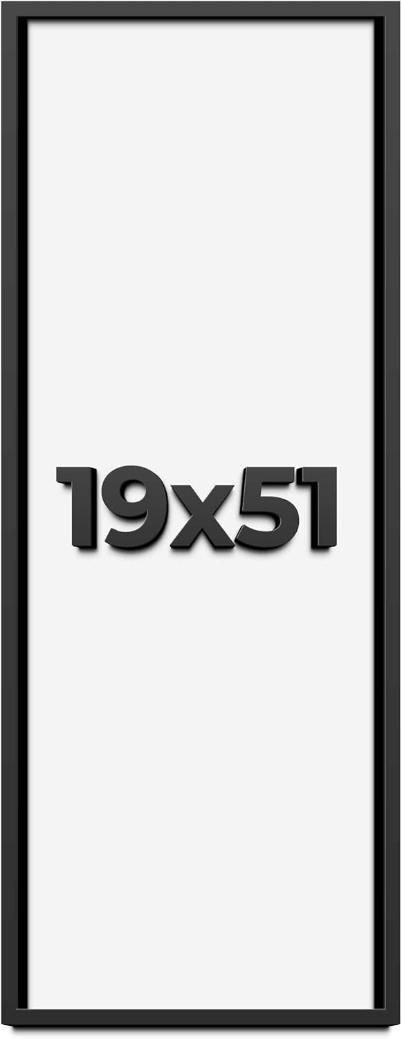 19x51 Shadow Box Frame Black | 1 Inch Deep Solid Wood Shadowbox Display Frame | UV Resistant Acrylic Plexiglass, Acid Free Backing, and Hanging Hardware | Dugan Picture Frame Style
