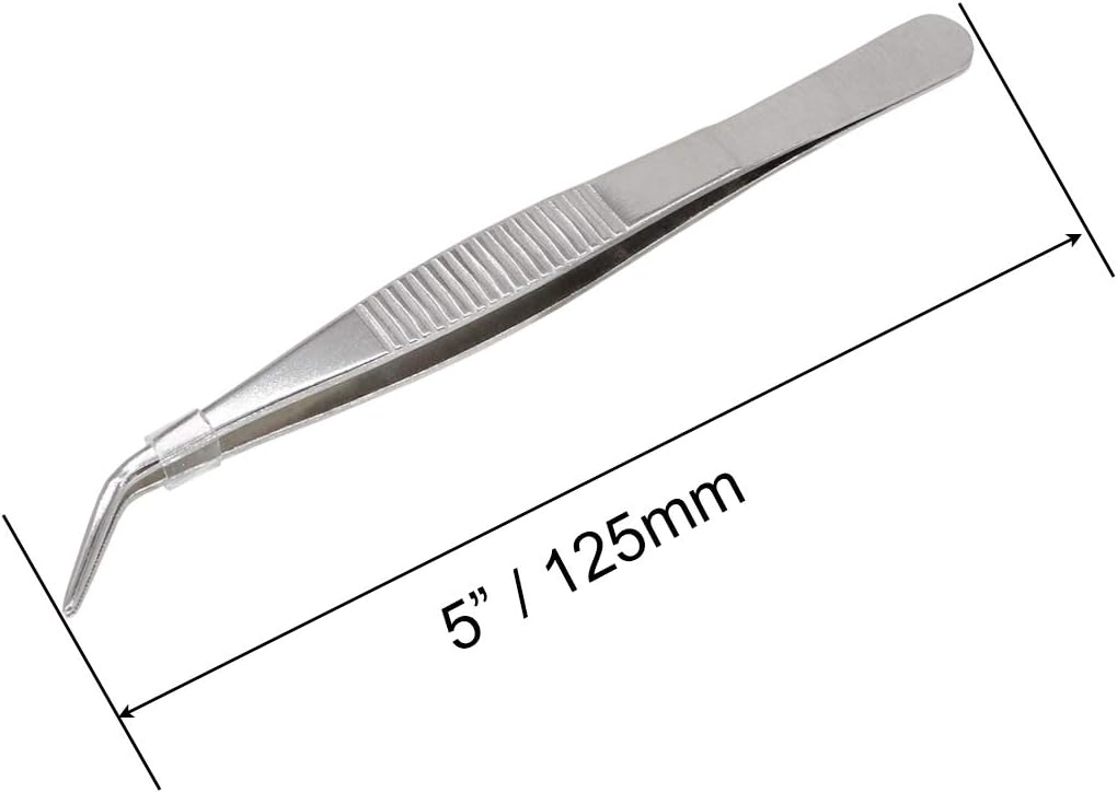 5 Inch Stainless Steel Tweezers with Curved Serrated Tip Multipurpose Forceps for Craft Repairing 2 Pack
