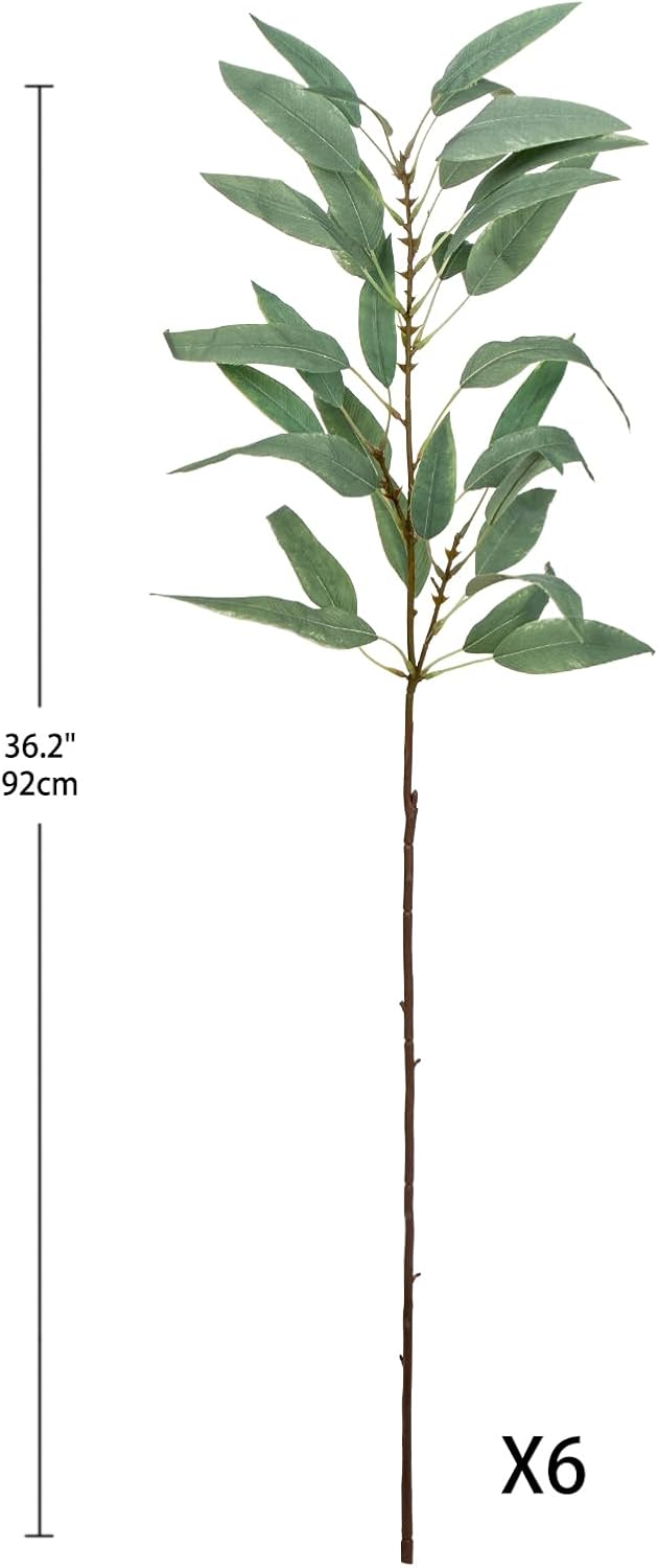 Faux Eucalyptus Stems - 34' Long Fake Salix Leaves 6 Pcs Artificial Greenery Stems for DIY Bouquet Arrangements, Centerpieces, Shower Decorations
