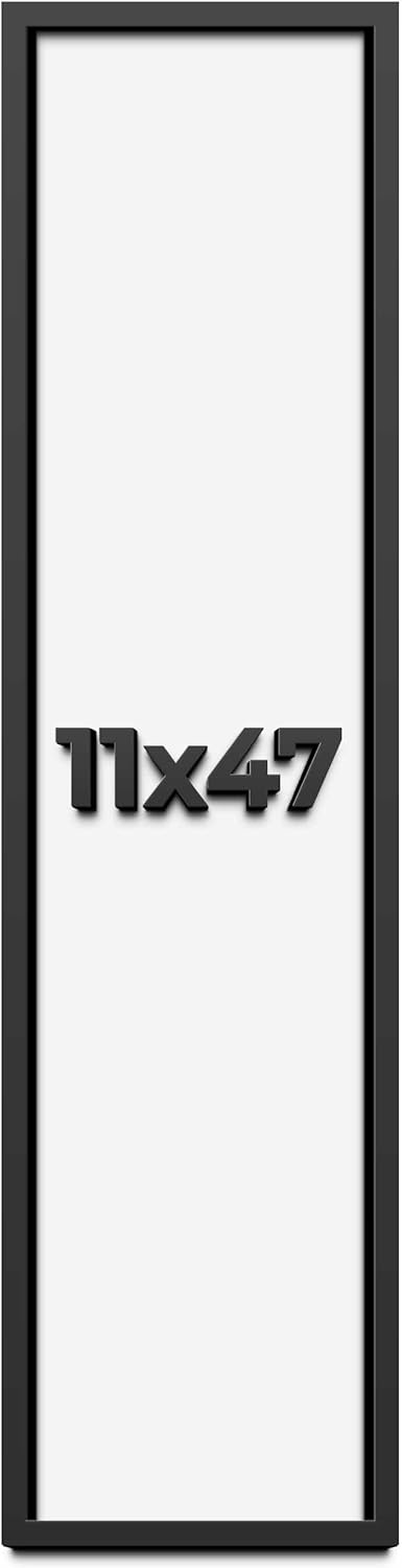 11x47 Shadow Box Frame Black | 1 Inch Deep Solid Wood Shadowbox Display Frame | UV Resistant Acrylic Plexiglass, Acid Free Backing, and Hanging Hardware | Dugan Picture Frame Style