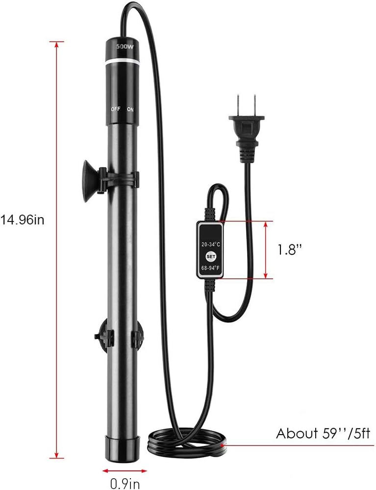 MQ Titanium Alloy 500W Aquarium Heater for Salt and Fresh Water, Digital LED Display Submersible Heater with External Thermostat Controller, for Fish Tank 70-80 Gallon