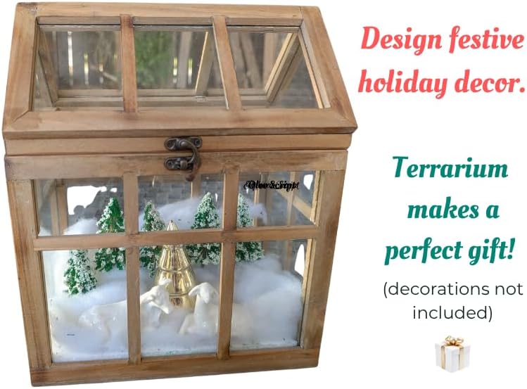 Orchid & Ivy Large Rustic Wood & Glass Plant Succulent Terrarium with Lid - 12" x 9.8" x 7" Decorative Farmhouse Tabletop Greenhouse Display for Air Plants, Dioramas, Fairy Gardens, Candle Lantern
