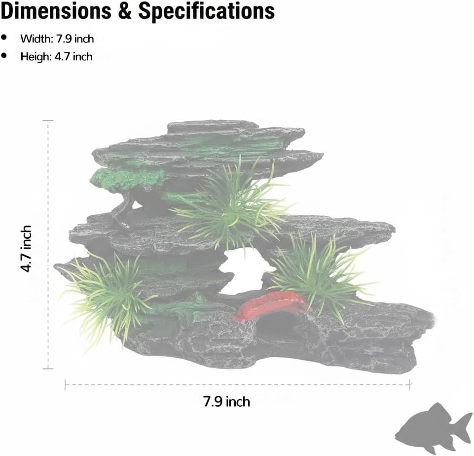 J-star Medium Aquarium Rock Mountain Decor – Realistic Resin Landscape Ornament for Fish Tanks – Enhances Underwater Scenery, Easy to Clean, Safe for Fish