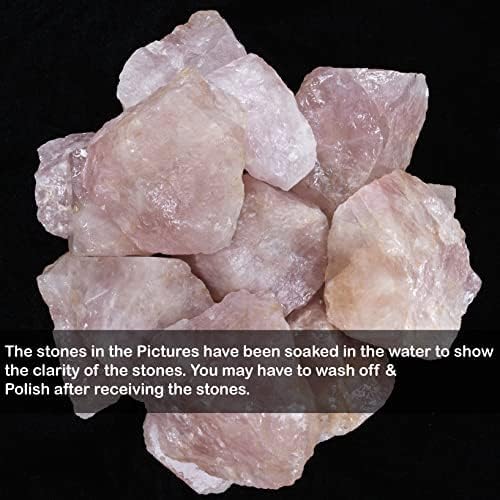 Crocon 1LB Rose Quartz Rough Bulk Natural Stone Raw Stone Tumbling Cabbing Polishing Mining Chakra Balancing Reiki Healing Good Luck Home Office Decor