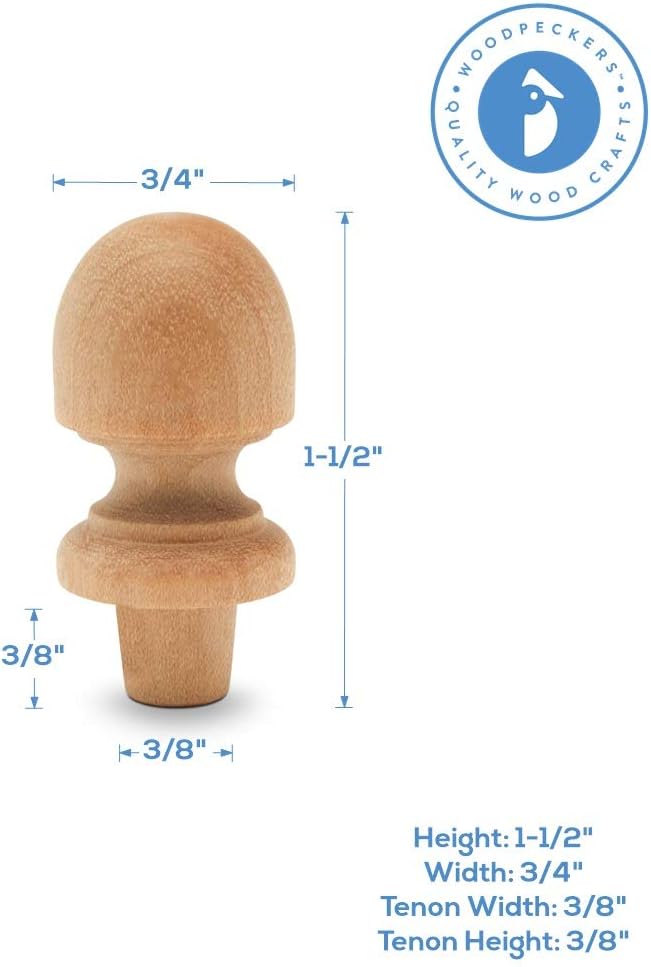 Small Wood Finials, 1-1/2 inch Wooden Finials for Crafting, DIY Dcor, and Wooden Finial Crafts, Pack of 50, by Woodpeckers