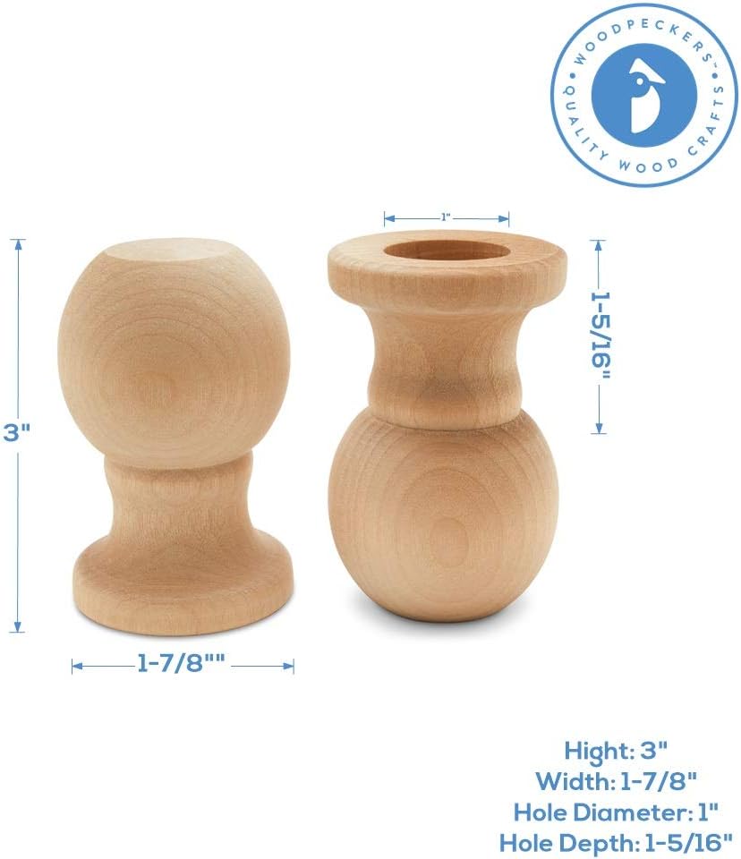 Wooden Flag Pole Finials, 3-inch Wood Flag Pole Topper with 1-inch Hole, Pack of 50 Craft Finials, by Woodpeckers