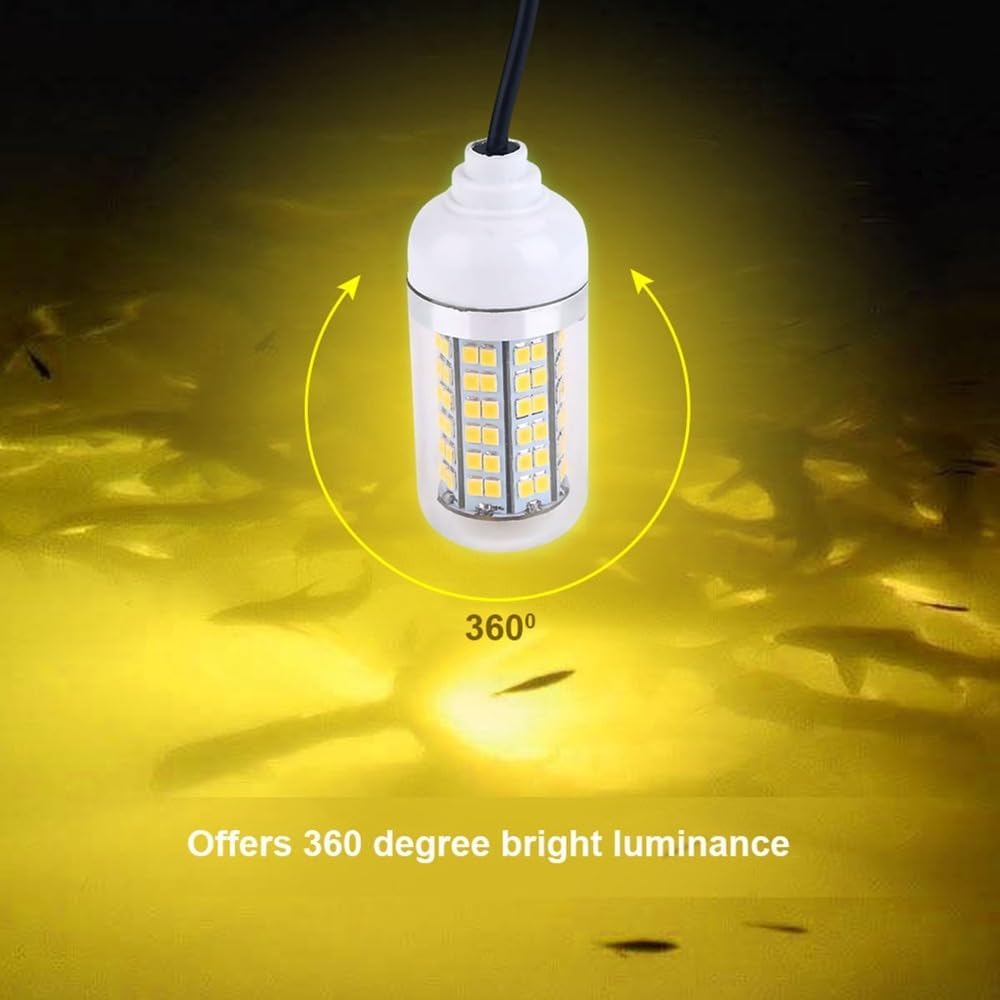 ‌12V 15W 108-LED Fishing Light IP68 Water Proof Submersible Underwater Lamp with 5M Cord for Night Fishing, Boats & Rafting