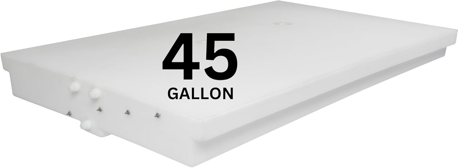 45 Gallon RV Fresh Water Tank, Potable Water Storage Tank for Drinking, Cooking, Cleaning, Showering, for Campers, Trailers, Motorhomes, RVs, Low-Profile Shape, 60" x 37" x 5.75" (WT-1497)