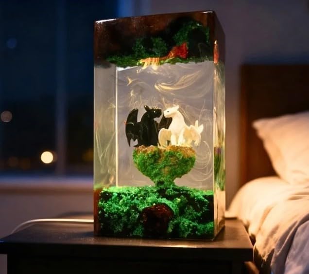 Dragon Resin Lamp – Resin Art Night Light with 16 Color LED, USB Powered Dragon Desk Lamp with Wooden Base & Remote,Handmade Gift for Christmas, New Year