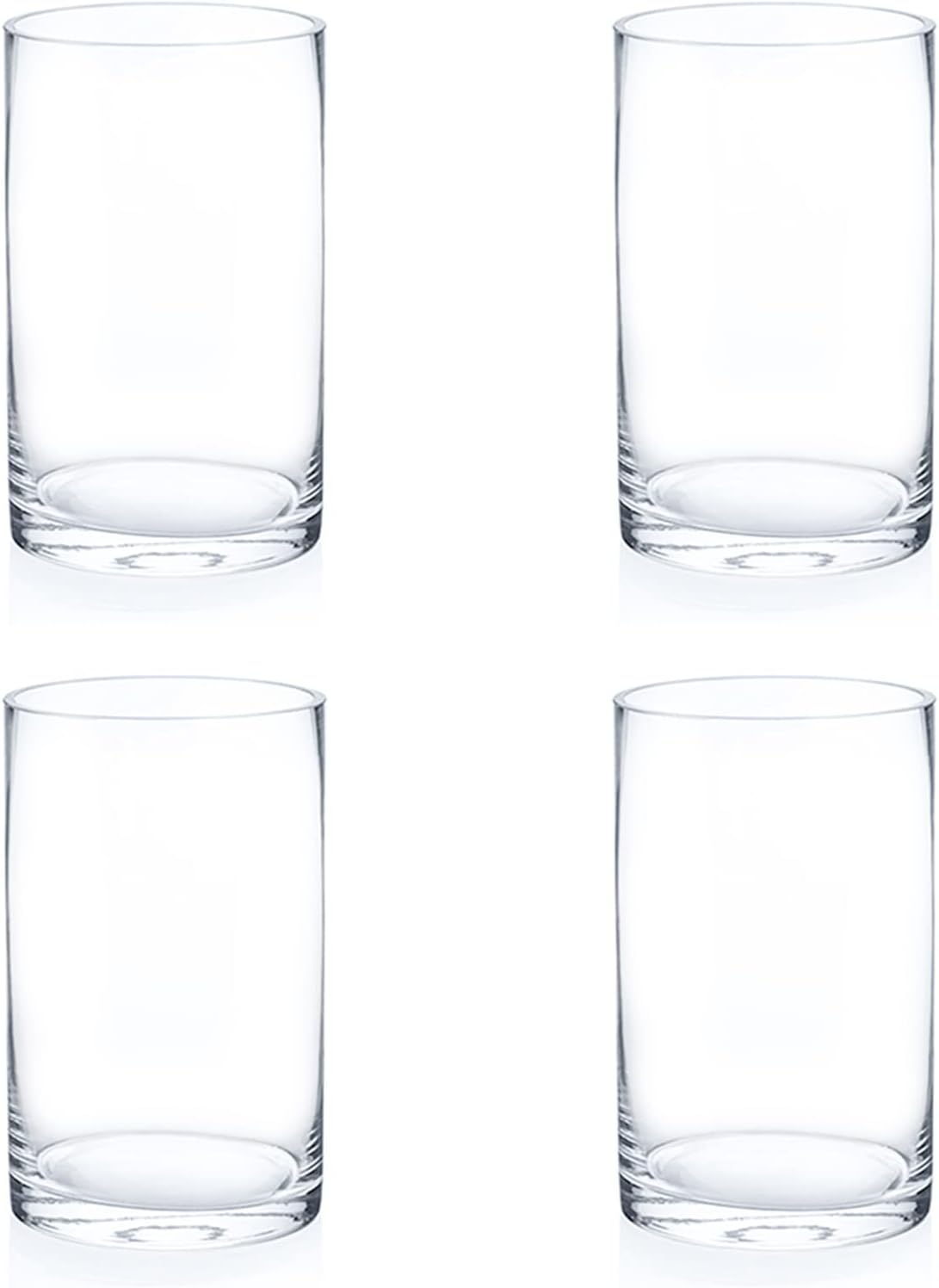Enova Floral Clear Glass Flower Vase, 6W x 10H Inches Round Flower Vase, Pillar Candle Floating Candle Holders, Tall Cylinder Glass Vase for Flowers, Glass Vase for Home Decor, Wedding (Pack 4)