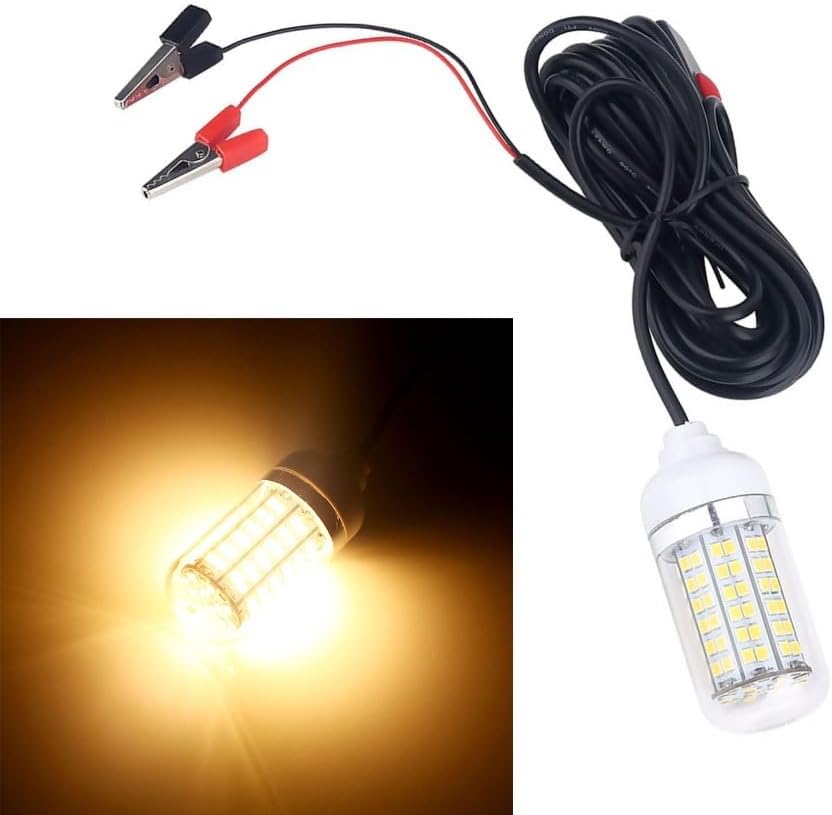 ‌12V 15W 108-LED Fishing Light IP68 Water Proof Submersible Underwater Lamp with 5M Cord for Night Fishing, Boats & Rafting
