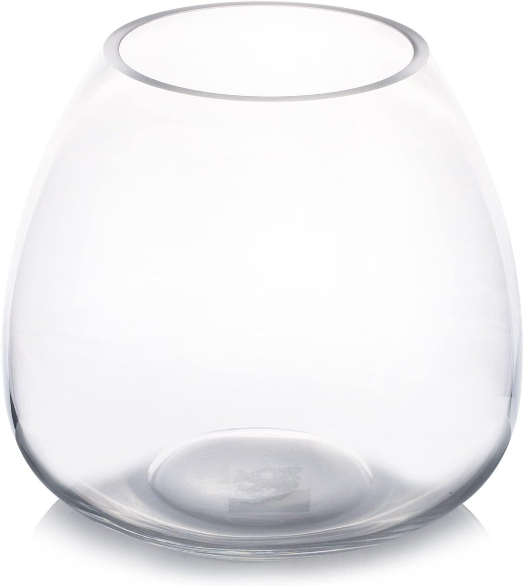 Enova Floral Clear Dome Shaped Terrarium Bowl Glass Vase, H 6.50" W 3.5" L7.5 Clear Round Fish Bowl Flower Vase for Desktop Decor (1 Piece)