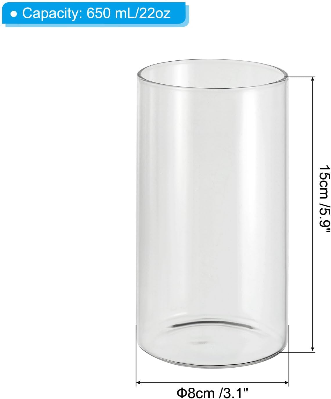 PATIKIL Clear Glass Cylinder Vase, 5.9" Tall and 3.1" Dia, 650 mL Capacity, Modern Tabletop Vase for Home Decor, Wedding Centerpieces