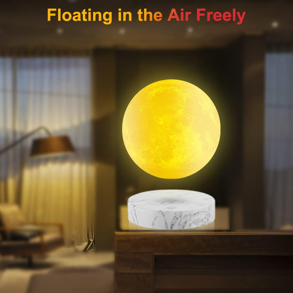 VGAzer Levitating Moon Lamp,Floating and Spinning in Air Freely with 3D Printing LED Moon Light Has 3 Colors for Unique Christmas Gifts,Room Decor (Marble Base 3 Colors)