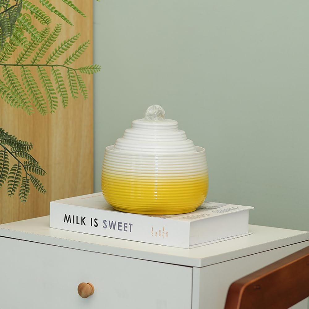 Indoor and Outdoor Fountain Water Feature Fall Ceramic Home Office Decoration mini Tabletop Desktop (Yellow with Ball S092)